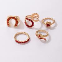 Zink-Legierung Ring Set, Zinklegierung, Fingerring, goldfarben plattiert, 5 Stück & Modeschmuck & mit Strass, goldfarben, verkauft von setzen