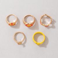 Zink-Legierung Ring Set, Zinklegierung, Fingerring, mit Acryl, goldfarben plattiert, 5 Stück & Modeschmuck & Emaille, zwei verschiedenfarbige, verkauft von setzen