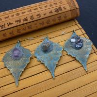 Gemstone Zinc Alloy Pendants, with Gemstone, Leaf 