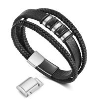 Acier titane bracelet, avec Faux cuir, Placage, normes différentes pour le choix & pour homme, plus de couleurs à choisir, Vendu par PC