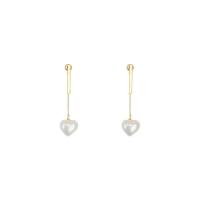 Boucle d'oreille en alliage de zinc en plastique perle, avec perle de plastique, coeur, Placage de couleur d'or, Style coréen & pour femme Vendu par paire