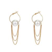 Huggie Hoop Drop Earring, Zinc Alloy, with Plastic Pearl, gold color plated, micro pave cubic zirconia & for woman 