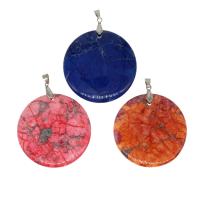 Agate Brass Pendants, with Agate, Flat Round 