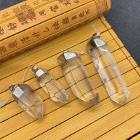 Natural Quartz Pendants, Clear Quartz, with Brass, irregular, platinum color plated, clear, 10x30- 