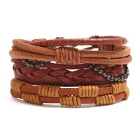 Bracelets de cuir de vachette, cuir de peau de vache, avec corde de cire & bois & plastique revêtu de cuivre & alliage de zinc, 4 pièces & bijoux de mode & unisexe, 60mm cm, Vendu par fixé