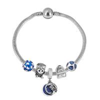 Edelstahl Europa Armbänder, 316 Edelstahl, Mit Anhänger & unisex & mit Strass, Silberfarbe, Länge:7.5 ZollInch, verkauft von PC