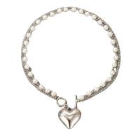 Zinc Alloy Necklace, with Plastic Pearl, Heart, silver color plated, Double Layer & fashion jewelry, silver color cm 