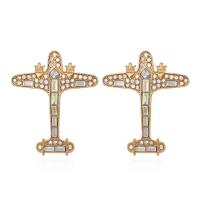 Zinc alliage strass Stud Earring, alliage de zinc, avion, Placage, bijoux de mode & pour femme & avec strass Vendu par paire