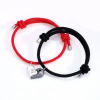 Pulseras para Parejas, aleación de zinc, con Cordón de cera, Corazón, chapado, 2 piezas & ajustable & para la pareja & con diamantes de imitación & hueco, más colores para la opción, 65-80mm, Vendido por Set