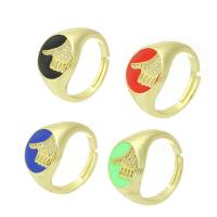 Brass Open Finger Ring, gold color plated, micro pave cubic zirconia & enamel 13mm, US Ring 