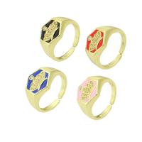 Cubic Zirconia Micro Pave Brass Finger Ring, gold color plated, micro pave cubic zirconia & enamel 13mm, US Ring 