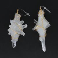 Natural Quartz Pendants, Brass, with Clear Quartz, irregular 