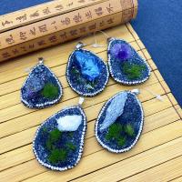 Gemstone Jewelry Pendant, Natural Stone, with Resin & Resin Rhinestone, irregular 30x50- 