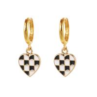 Huggie Hoop Drop Earring, Brass, with Zinc Alloy, Heart, gold color plated, fashion jewelry & enamel 