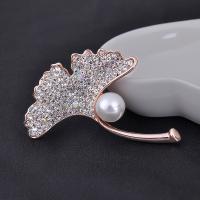 Zinc Alloy Jewelry Brooch, with Plastic Pearl, plated, with rhinestone 