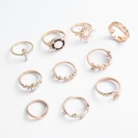 Zink-Legierung Ring Set, Zinklegierung, goldfarben plattiert, 10 Stück & mit Strass, 1.6cm,1.7cm,1.4cm, verkauft von setzen