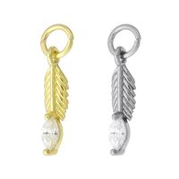 Cubic Zirconia Micro Pave Brass Pendant, Feather, plated, micro pave cubic zirconia 