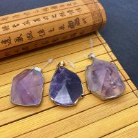 Amethyst Anhänger Februar Birthstone, mit Messing, Platinfarbe platiniert, facettierte, keine, 32x45mm, verkauft von PC