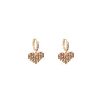 Huggie Hoop Drop Earring, Zinc Alloy, Heart, gold color plated, for woman & with rhinestone & hollow 