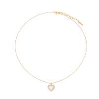 Collier de bijoux de titane, Acier titane, coeur, Placage de couleur d'or, chaîne ovale & pour femme & avec strass Environ 15.5 pouce, Vendu par PC