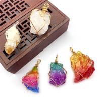 Natural Quartz Pendants, Natural Stone, with Brass, irregular, plated 17x41- 