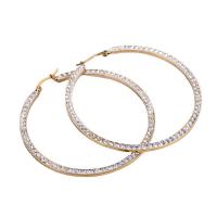 Acier titane boucle d'oreille cercle, Rond, Placage de couleur d'or, bijoux de mode & avec strass, doré, Vendu par paire