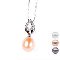 Cultured Pearl Sterling Silver Pendants, 925 Sterling Silver, with Freshwater Pearl, with rhinestone 