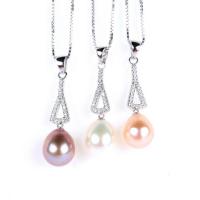 Cultured Pearl Sterling Silver Pendants, 925 Sterling Silver, with Freshwater Pearl, with rhinestone 