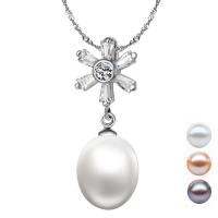 Cultured Pearl Sterling Silver Pendants, 925 Sterling Silver, with Freshwater Pearl, with rhinestone 