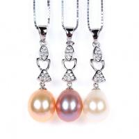 Cultured Pearl Sterling Silver Pendants, 925 Sterling Silver, with Freshwater Pearl, with rhinestone 