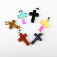 Gemstone Zinc Alloy Pendants, with Zinc Alloy, Cross, fashion jewelry 