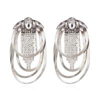 Moda flecos pendientes, aleación de zinc, con metal, chapado en color de platina, para mujer & con diamantes de imitación, 40x72mm, Vendido por Par