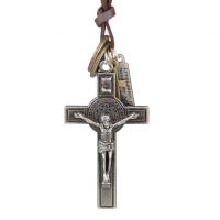 Chaîne en alliage de zinc de fer Collier Pull, avec cordon en cuir, Crucifix, Placage, bijoux de mode & unisexe cm, Vendu par PC