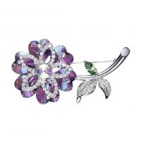 Crystal Brooch, Brass, with CRYSTALLIZED™, Flower, platinum plated, faceted 