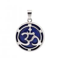 Gemstone Zinc Alloy Pendants, Natural Stone, with Zinc Alloy, Round, silver color plated 25mm 