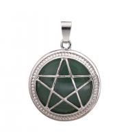 Gemstone Zinc Alloy Pendants, Natural Stone, with Zinc Alloy, Round, silver color plated 25mm 