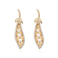 Plastic Pearl Zinc Alloy Earring, with Plastic Pearl, gold color plated, for woman & with rhinestone 