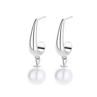 Pendiente de gota de perlas de plata esterlina, Plata de ley 925, con Shell Pearl, chapado, micro arcilla de zirconia cúbica & para mujer, más colores para la opción, 8.3x23.8mm, Vendido por Par