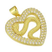 Cubic Zirconia Micro Pave Brass Pendant, Heart, gold color plated, micro pave cubic zirconia & hollow Approx 4mm 