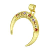 Cubic Zirconia Micro Pave Brass Pendant, Moon, gold color plated, micro pave cubic zirconia Approx 4mm 