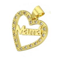 Cubic Zirconia Micro Pave Brass Pendant, Heart, gold color plated, micro pave cubic zirconia & hollow Approx 4mm 