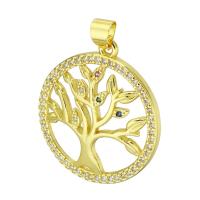 Cubic Zirconia Micro Pave Brass Pendant, Flat Round, gold color plated, micro pave cubic zirconia & hollow Approx 4mm 