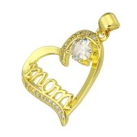 Cubic Zirconia Micro Pave Brass Pendant, Heart, gold color plated, micro pave cubic zirconia & hollow Approx 4mm 