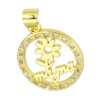 Cubic Zirconia Micro Pave Brass Pendant, Flat Round, gold color plated, micro pave cubic zirconia & hollow Approx 4mm 