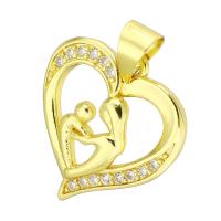 Cubic Zirconia Micro Pave Brass Pendant, Heart, gold color plated, micro pave cubic zirconia & hollow Approx 4mm 