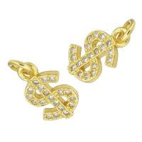 Cubic Zirconia Micro Pave Brass Pendant, Dollar Sign, gold color plated, micro pave cubic zirconia Approx 1mm 