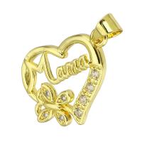 Cubic Zirconia Micro Pave Brass Pendant, Heart, gold color plated, micro pave cubic zirconia & hollow Approx 3mm 