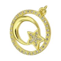 Cubic Zirconia Micro Pave Brass Pendant, Flat Round, gold color plated, micro pave cubic zirconia & hollow Approx 2mm 