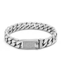 304 Stainless Steel Bracelet, polished & for man & with rhinestone, original color Approx 8.66 Inch 