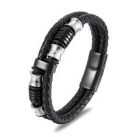 Acier titane bracelet, avec cuir PU, Double couche & styles différents pour le choix & pour homme, noire Environ 8.26 pouce, Vendu par PC